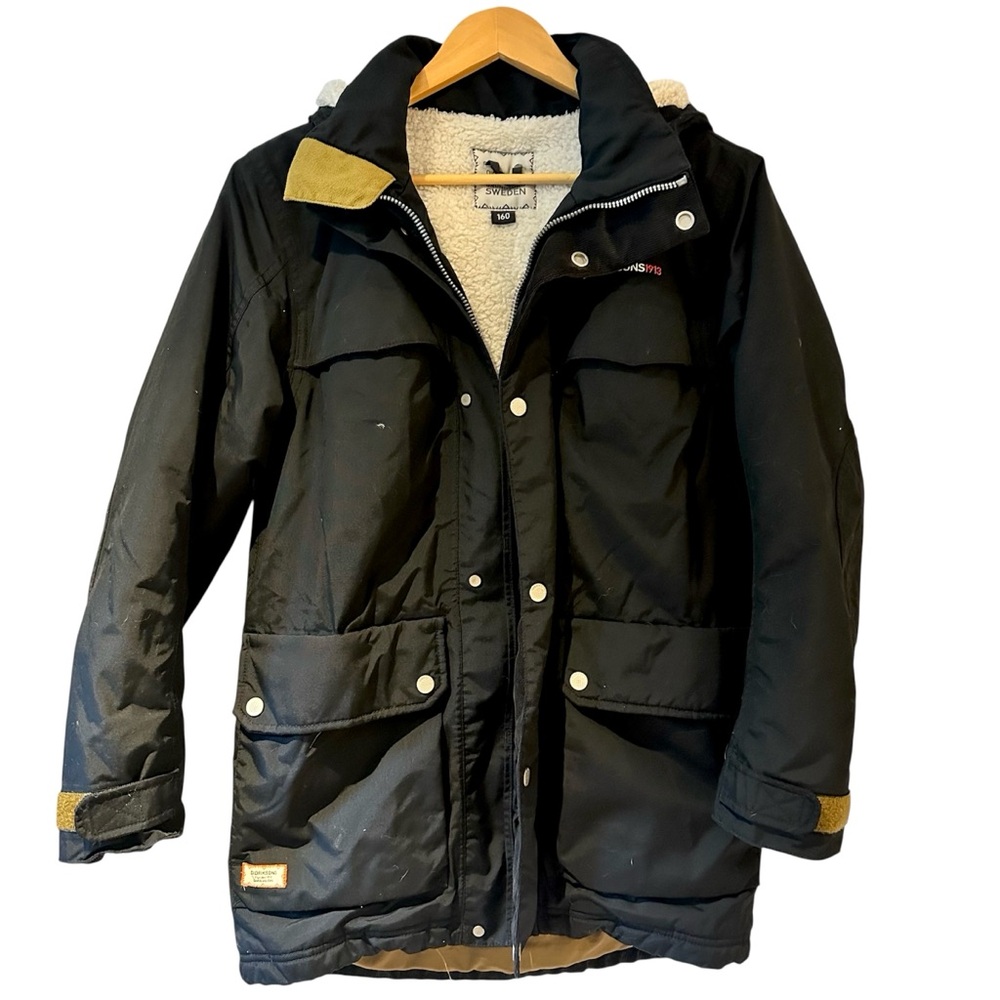 DIDRIKSONS Black Parka Winter Jacket Waterproof Sherpa‎ Lined Size 14-16